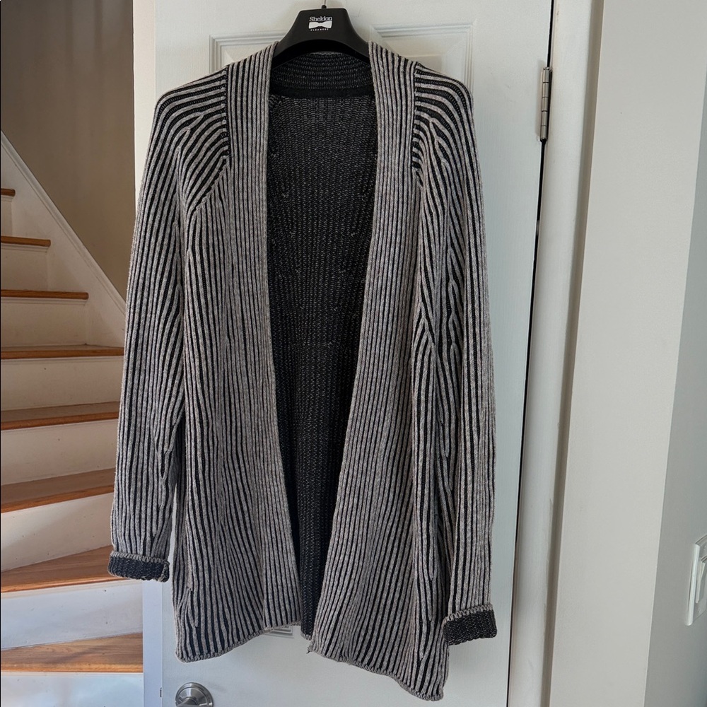 Striped Open-Front Women's Cardigan Sweater - Black & Gray